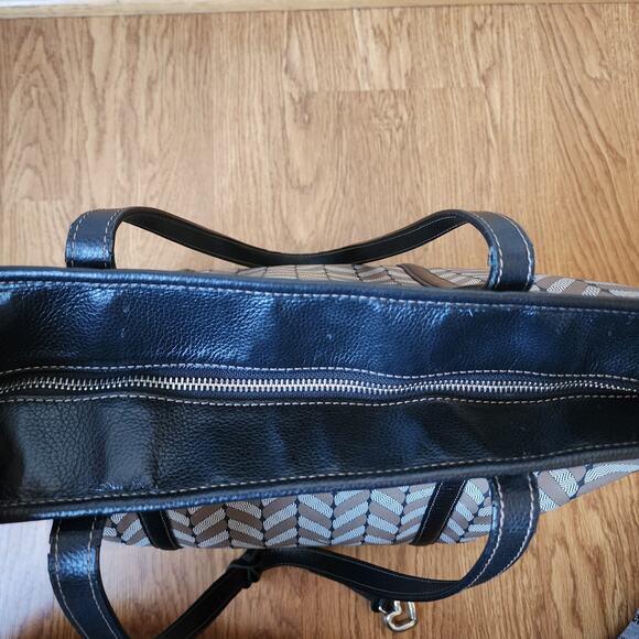 Brighton Roomey Black Leather & Saffian Interlok Tote Canvas Large Shoulder Bag - Picture 8 of 11